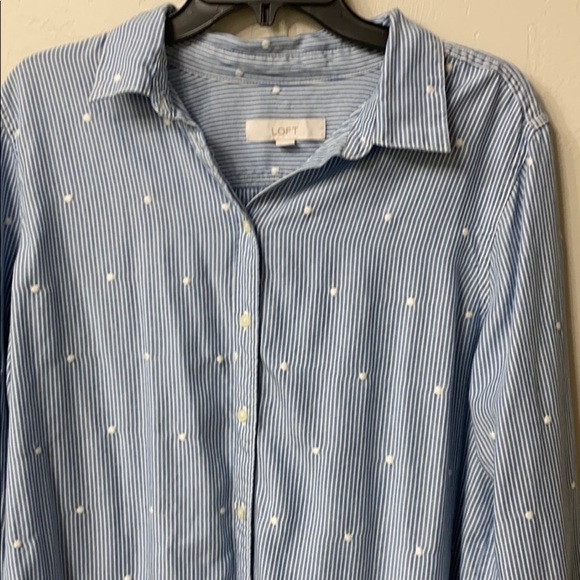 Loft blue striped button down top size L - Picture 3 of 11
